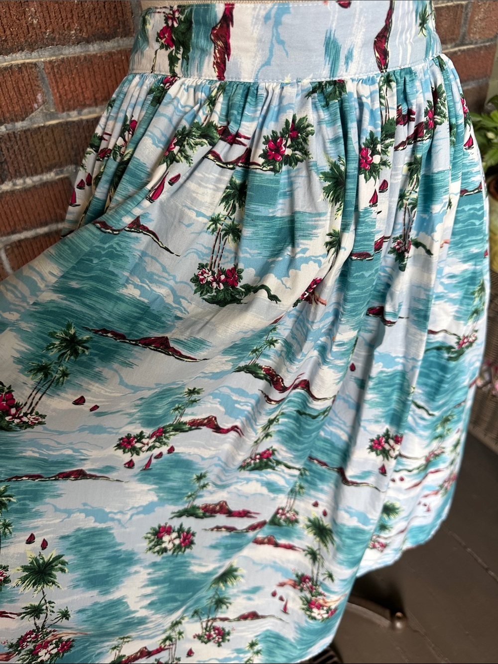 Hell Bunny Nissi 50”s retro aqua tropical cotton print skirt/pockets. Sz Small - Picture 8 of 12